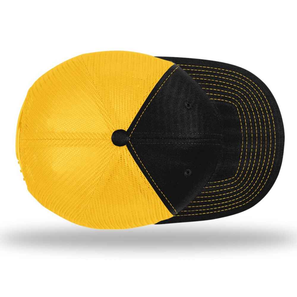 Custom-Black-Gold-color-112-style-blank-trucker-hat-top-view
