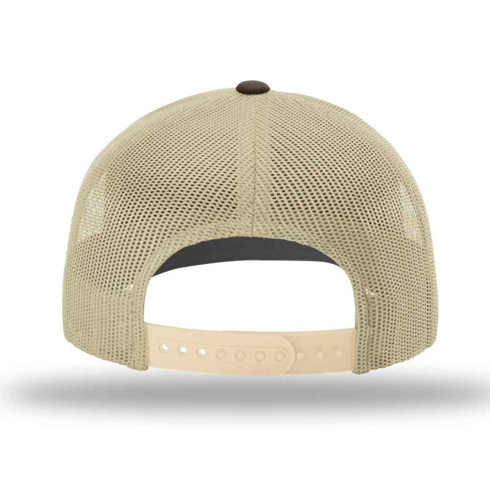 Custom-Brown-Khaki-color-112-style-blank-trucker-hat-back-view