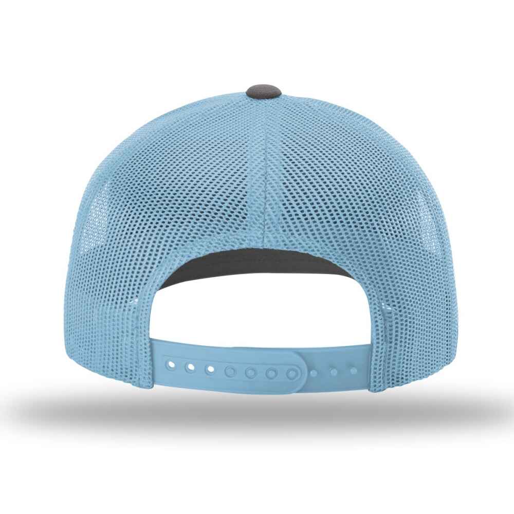 Custom-Charcoal-Columbia-blue-color-112-style-blank-trucker-hat-back-view