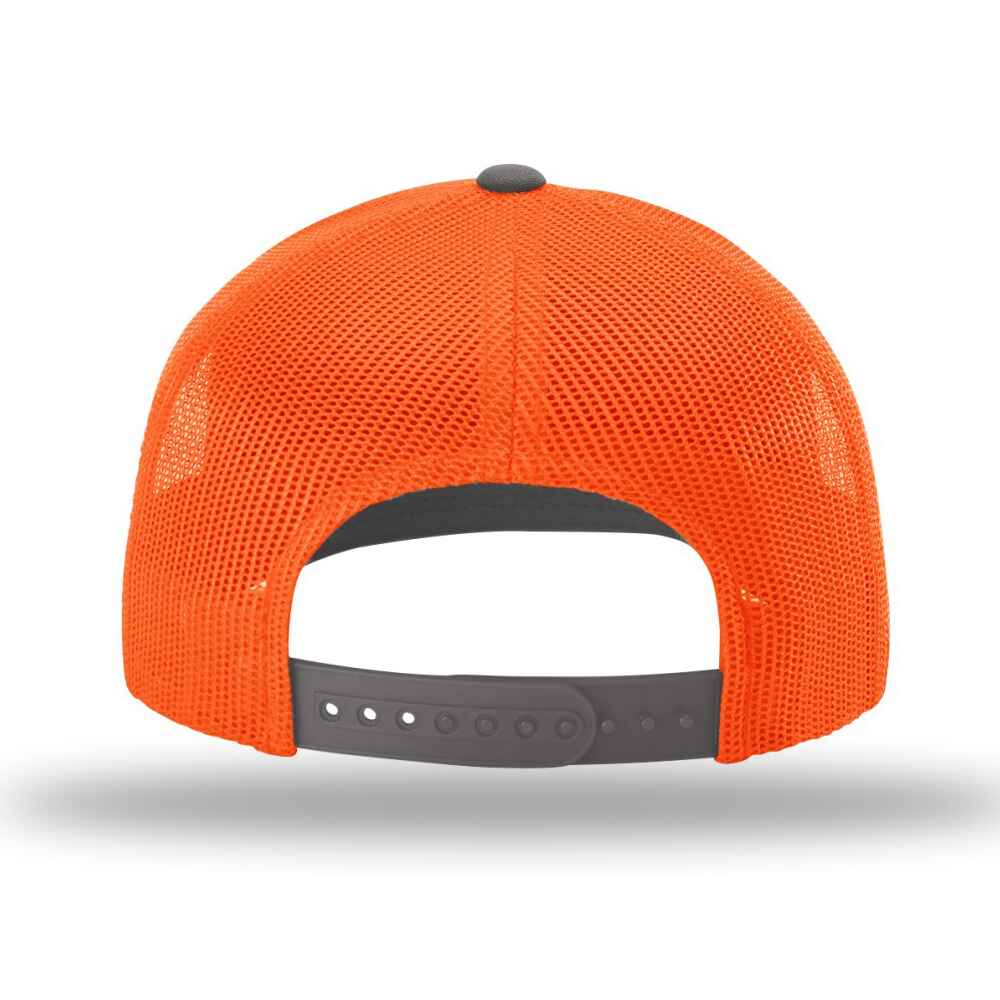 Custom-Charcoal-Neon-Orange-color-112-style-blank-trucker-hat-back-view