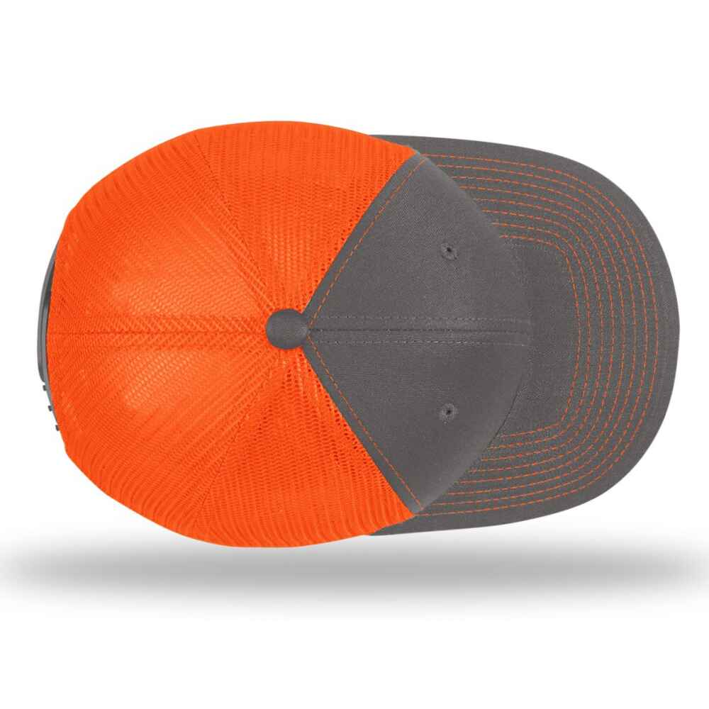 Custom-Charcoal-Neon-Orange-color-112-style-blank-trucker-hat-top-view
