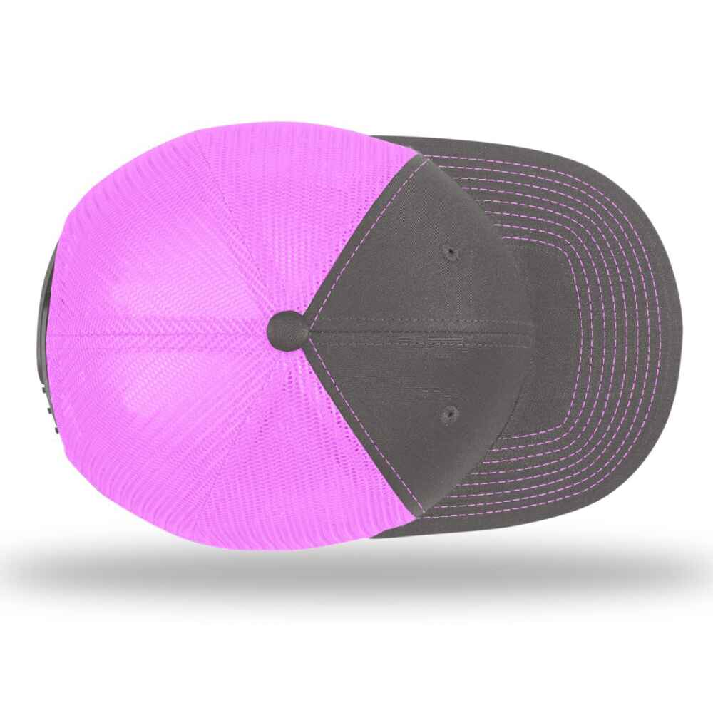 Custom Blank Richardson Style 112 Trucker Hat Split Colors Charcoal Cotton Neon Pink Mesh