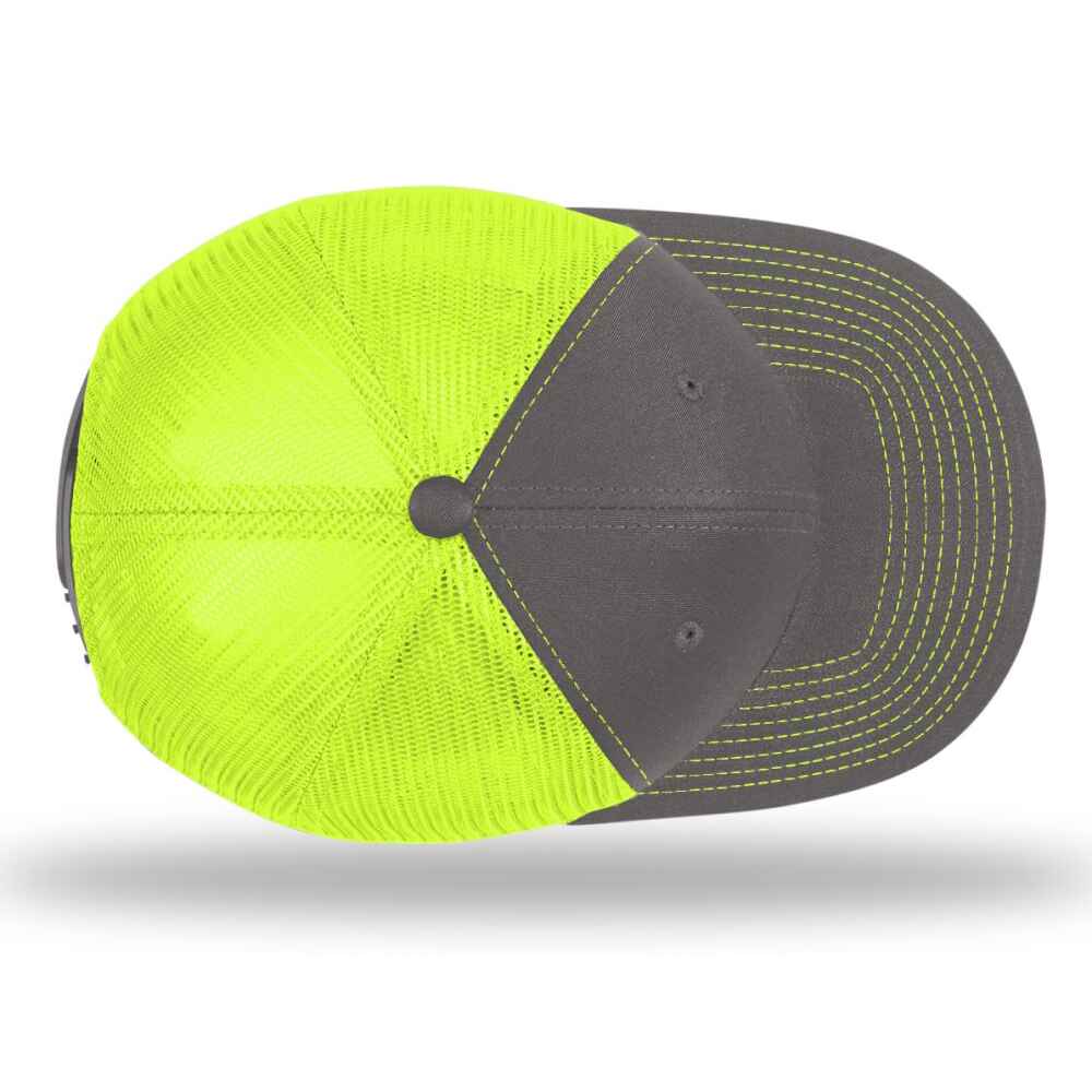 Custom-Charcoal-Neon-Yellow-color-112-style-blank-trucker-hat-top-view