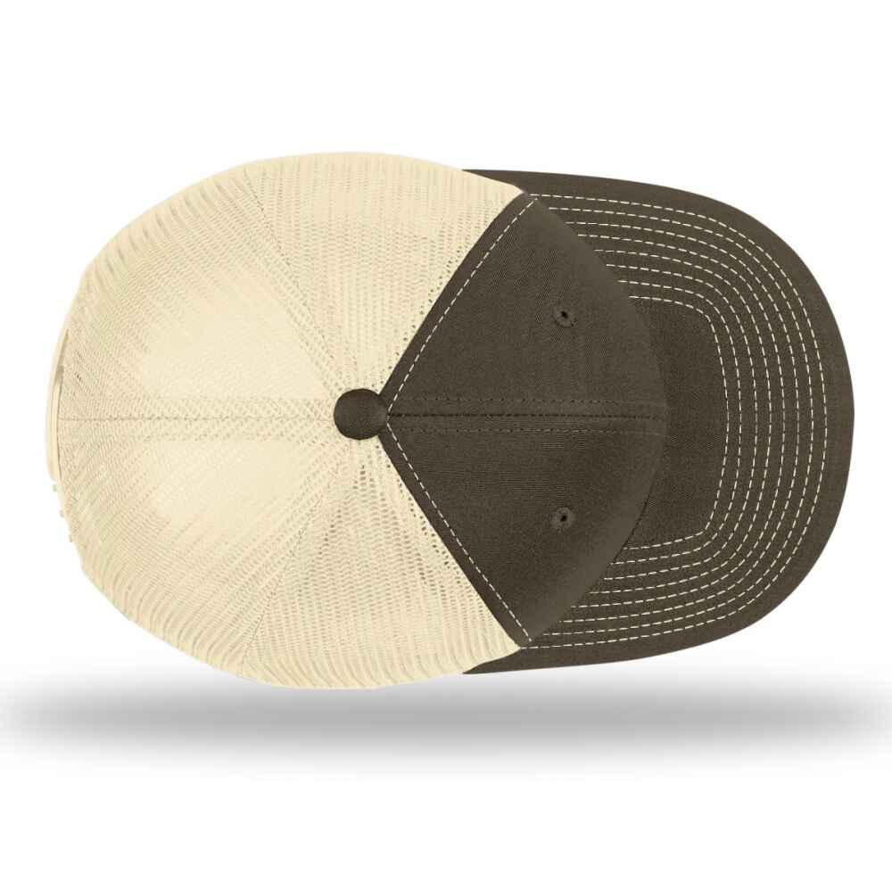 Custom-Chocolate-Chip-Birch-color-112-style-blank-trucker-hat-top-view