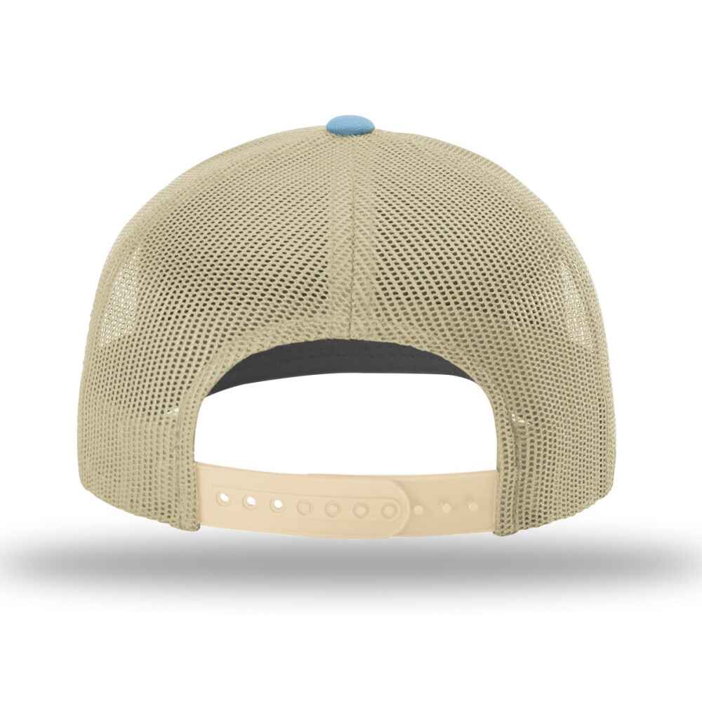 Custom-Columbia-Blue-Khaki-color-112-style-blank-trucker-hat-back-view