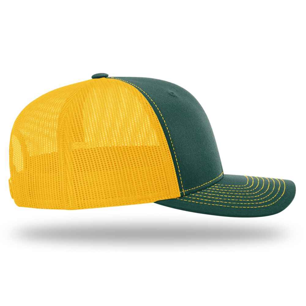 Custom-Dark-Green-Gold-color-112-style-blank-trucker-hat-right-view