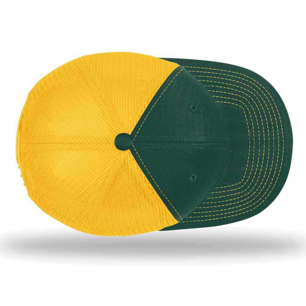 Custom-Dark-Green-Gold-color-112-style-blank-trucker-hat-top-view