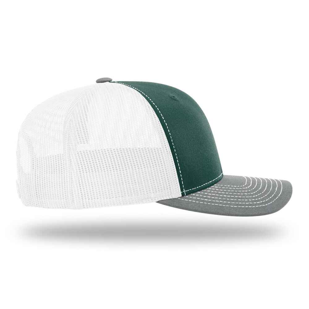 Custom-Dark-Green-White-Heather-Grey-color-112-style-blank-trucker-hat-right-view