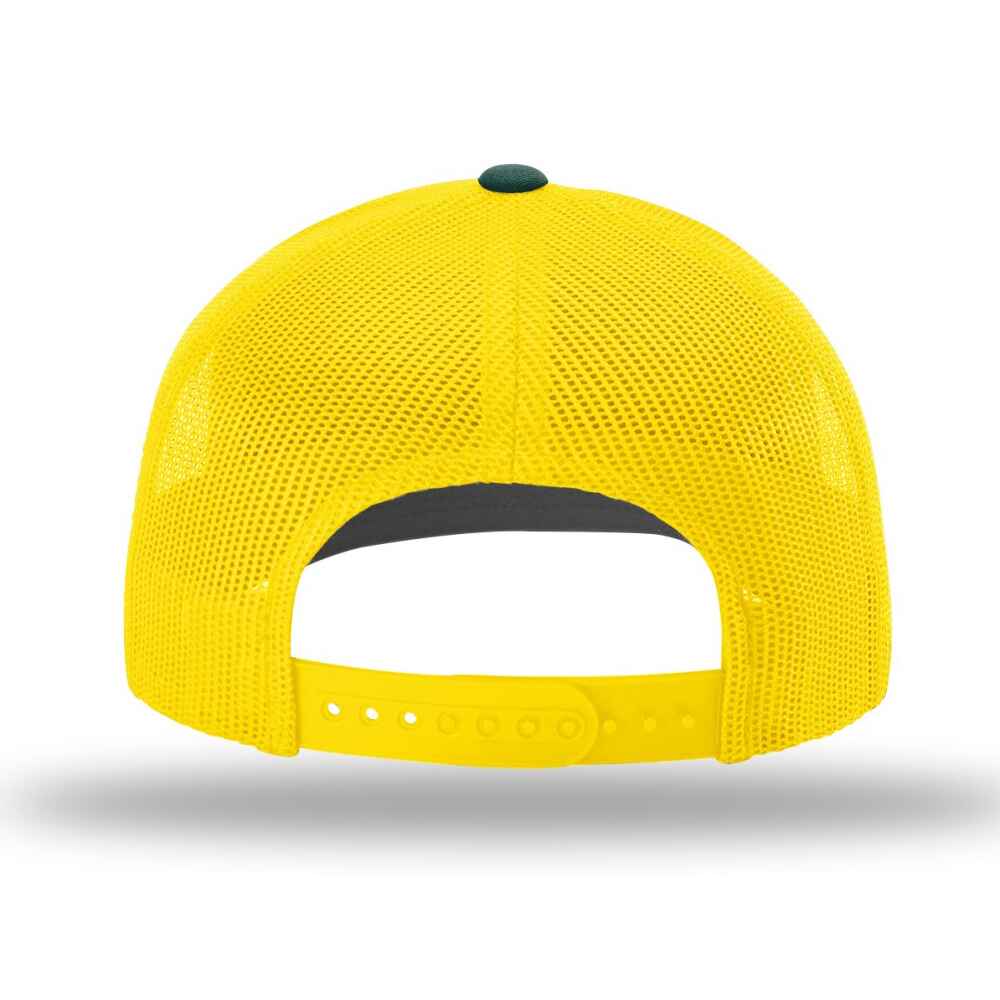 Custom-Dark-Green-Yellow-color-112-style-blank-trucker-hat-back-view