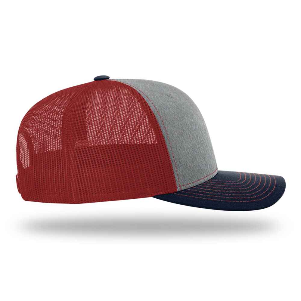 Custom-Heather-Grey-Cardinal-Navy-color-112-style-blank-trucker-hat-right-view