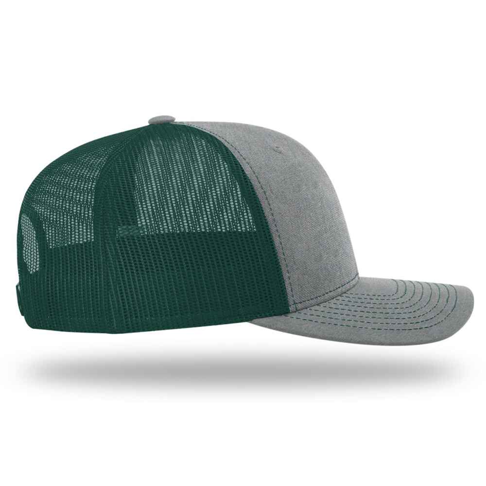 Custom-Heather-Grey-Dark-Green-color-112-style-blank-trucker-hat-Right-view