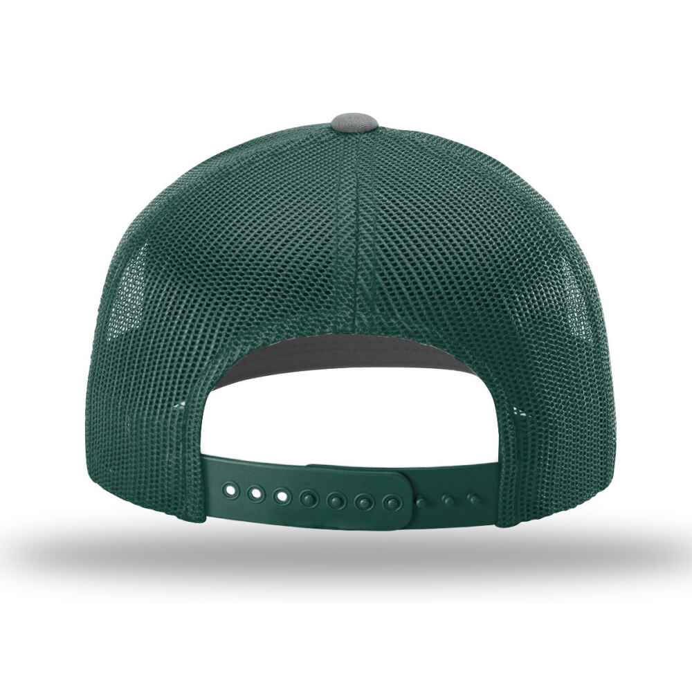Custom-Heather-Grey-Dark-Green-color-112-style-blank-trucker-hat-back-view