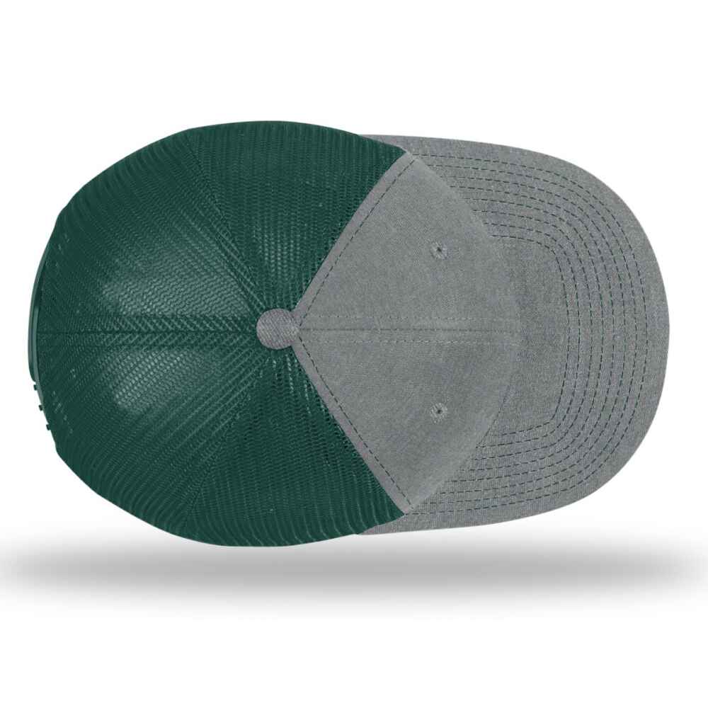 Custom-Heather-Grey-Dark-Green-color-112-style-blank-trucker-hat-top-view