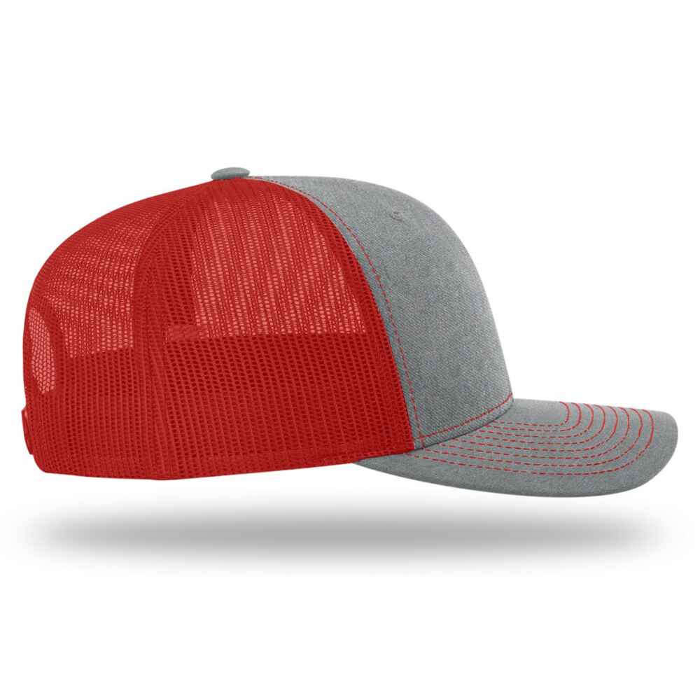 Custom-Heather-Grey-Red-color-112-style-blank-trucker-hat-right-view