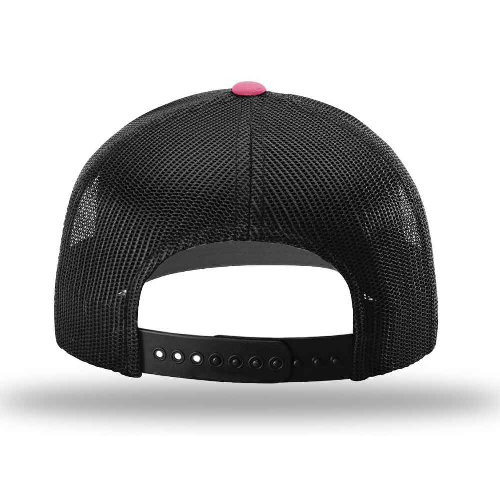 Custom-Hot-Pink-Black-color-112-style-blank-trucker-hat-back-view