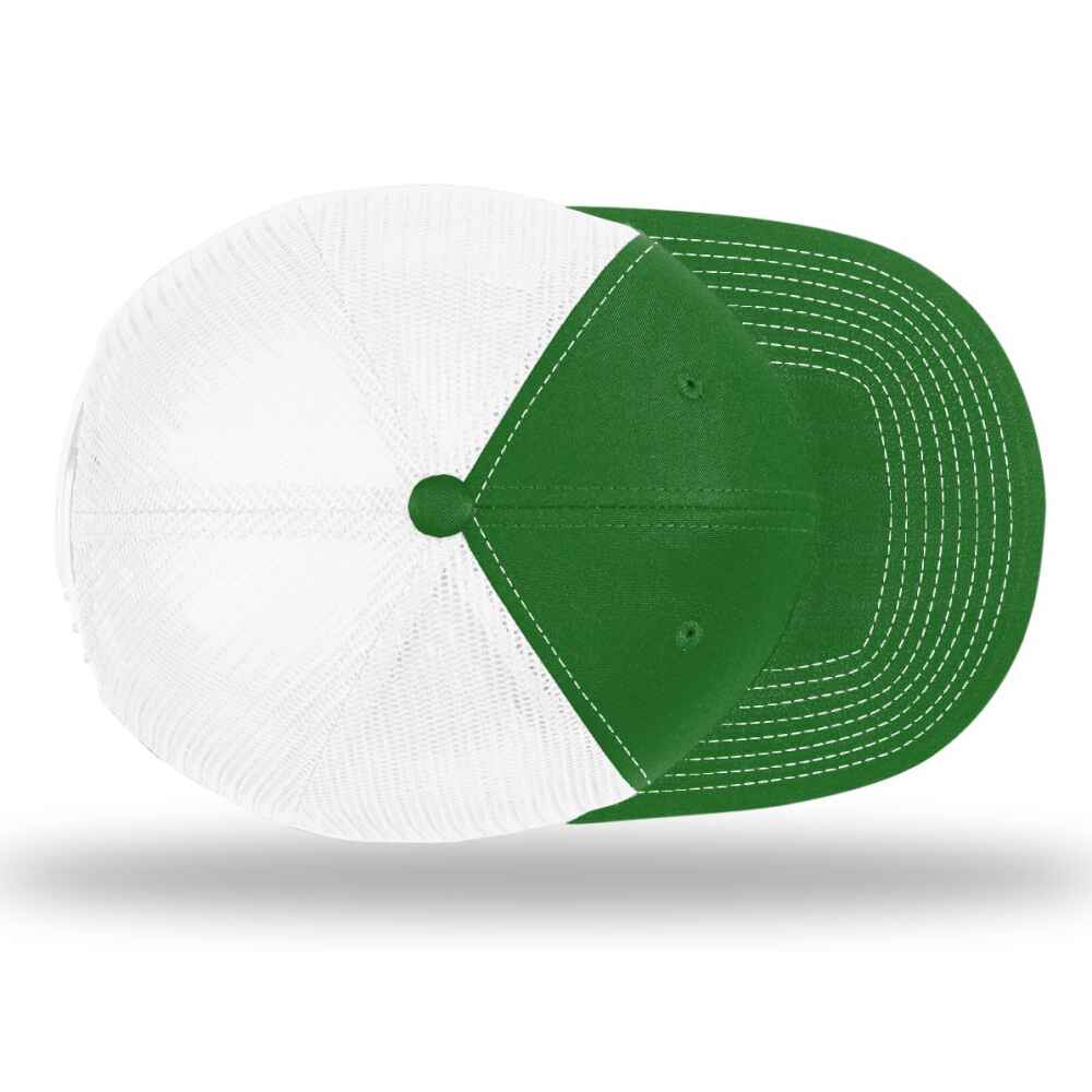 Custom-Kelly-White-color-112-style-blank-trucker-hat-top-view