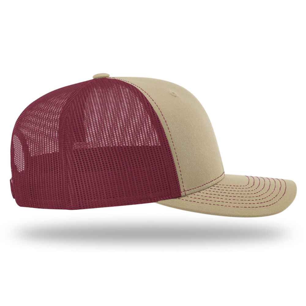 Custom-Khaki-Burgundy-color-112-style-blank-trucker-hat-right-view