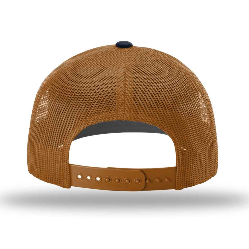 Custom-Navy-Caramel-color-112-style-blank-trucker-hat-back-view
