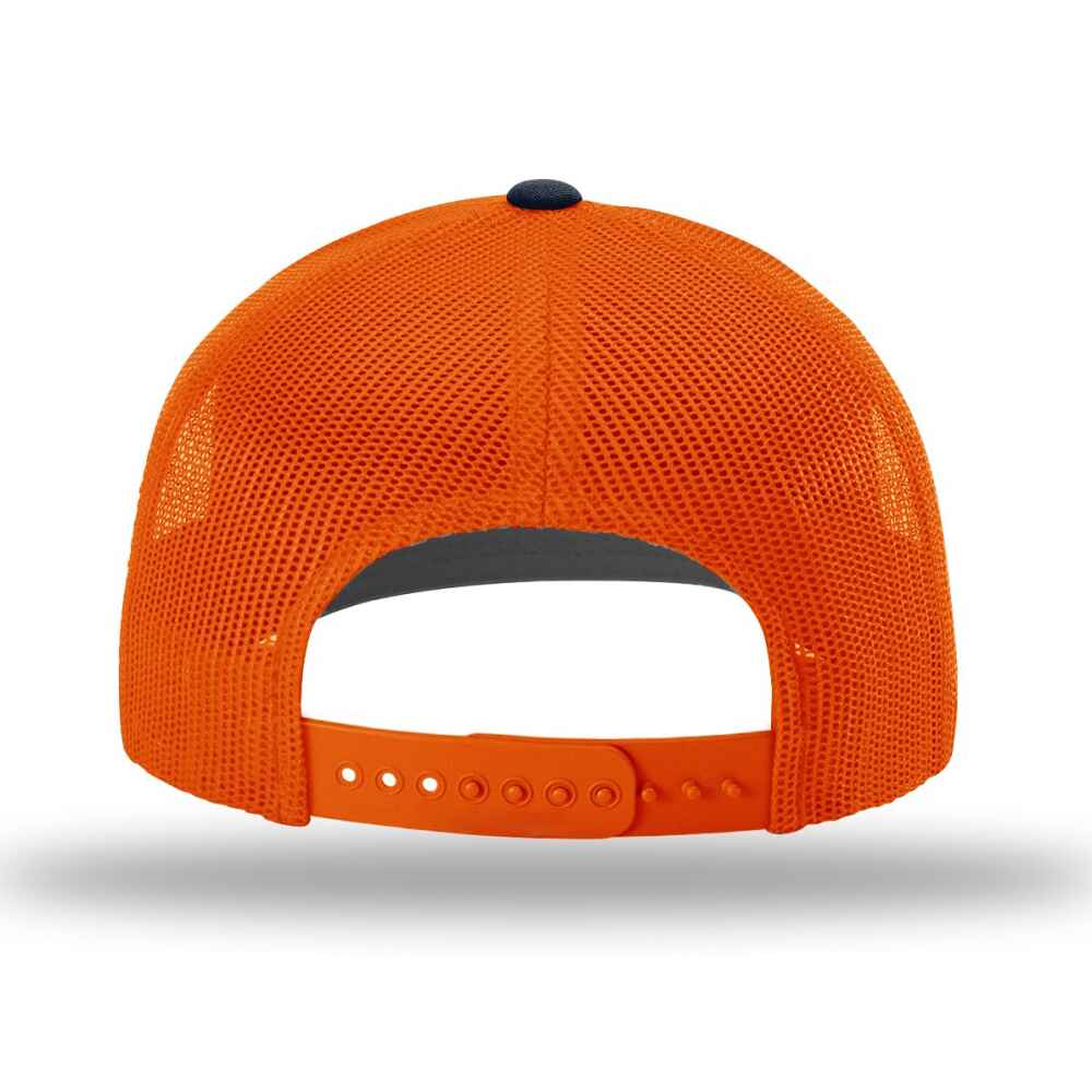 Custom-Navy-Orange-color-112-style-blank-trucker-hat-back-view