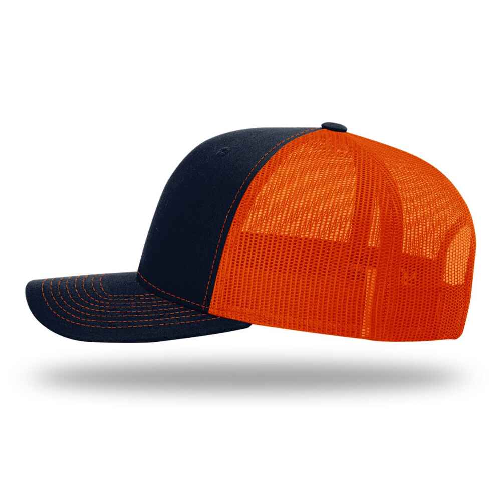 Custom-Navy-Orange-color-112-style-blank-trucker-hat-left-view