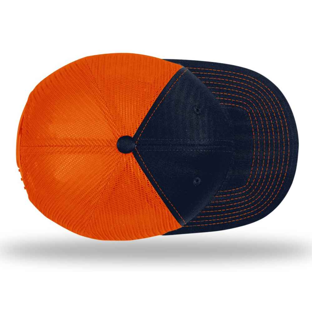 Custom-Navy-Orange-color-112-style-blank-trucker-hat-top-view