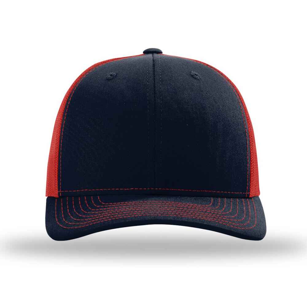 Custom-Navy-Red-color-112-style-blank-trucker-hat-front-view