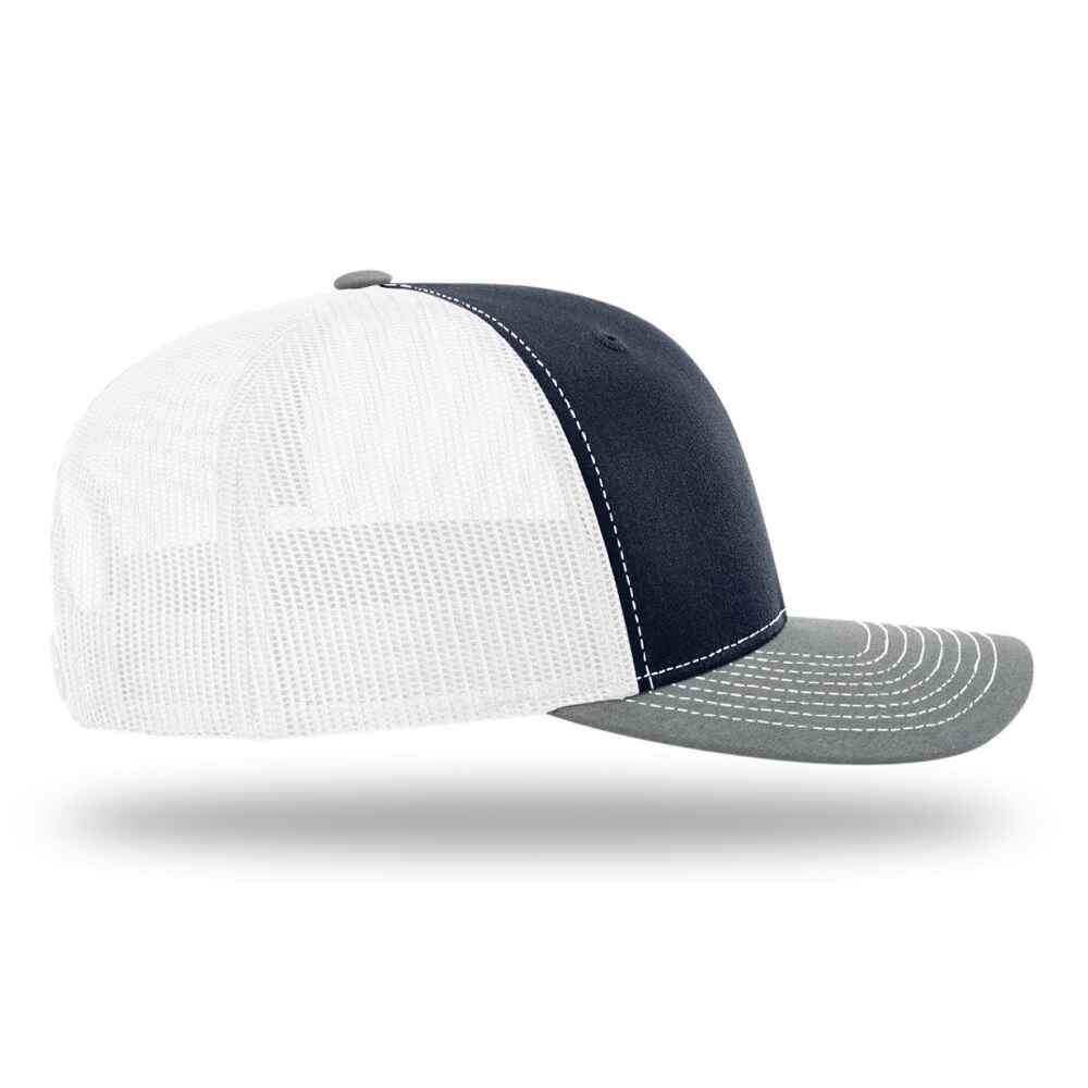 Custom-Navy-White-Heather-Grey-color-112-style-blank-trucker-hat-right-view