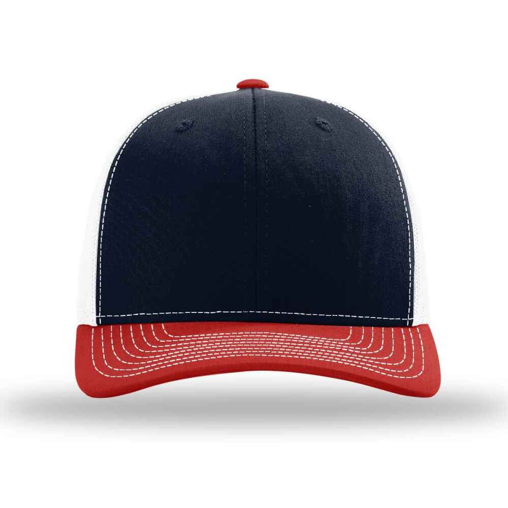 Custom-Navy-White-Red-color-112-style-blank-trucker-hat-front-view