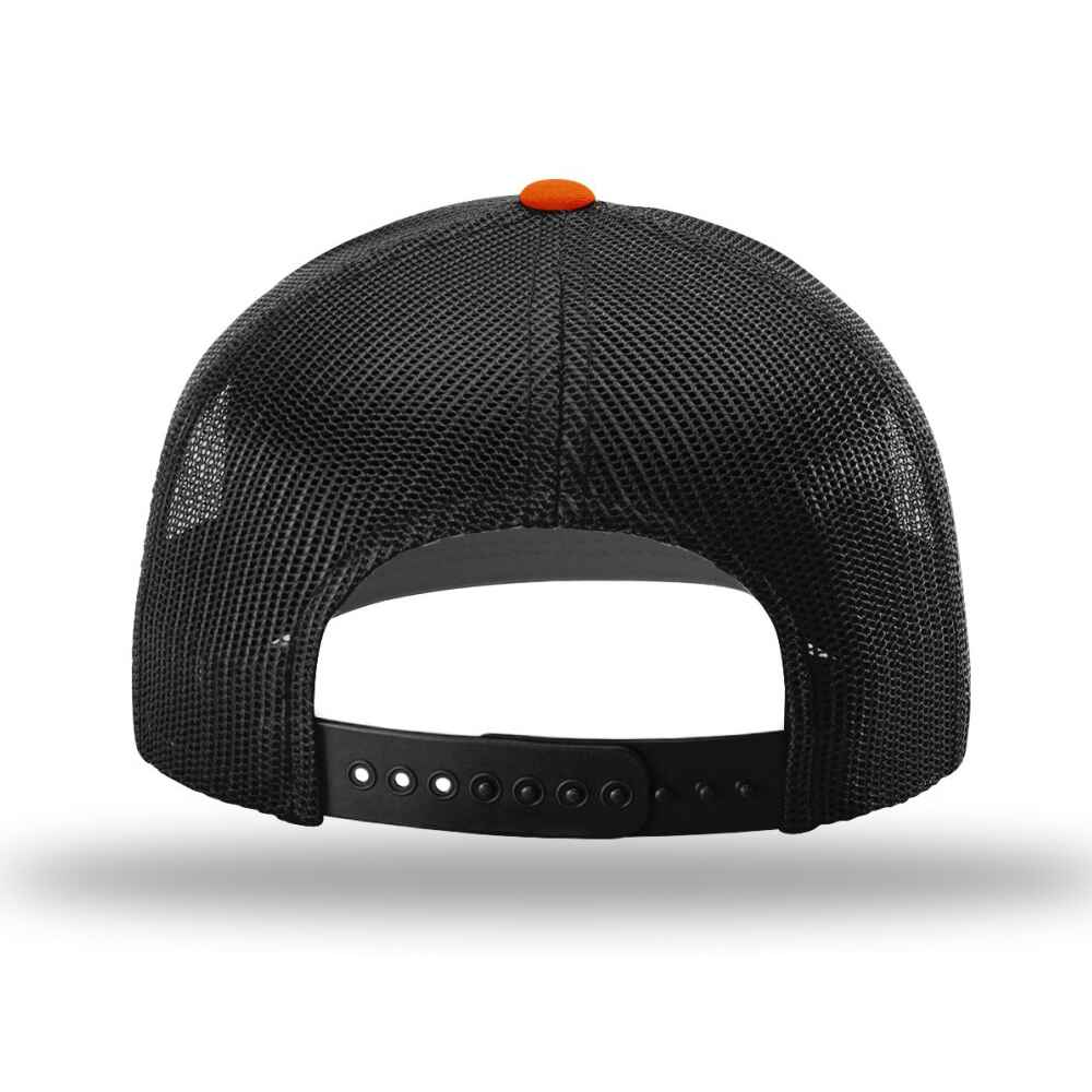 Custom-Orange-Black-color-112-style-blank-trucker-hat-back-view