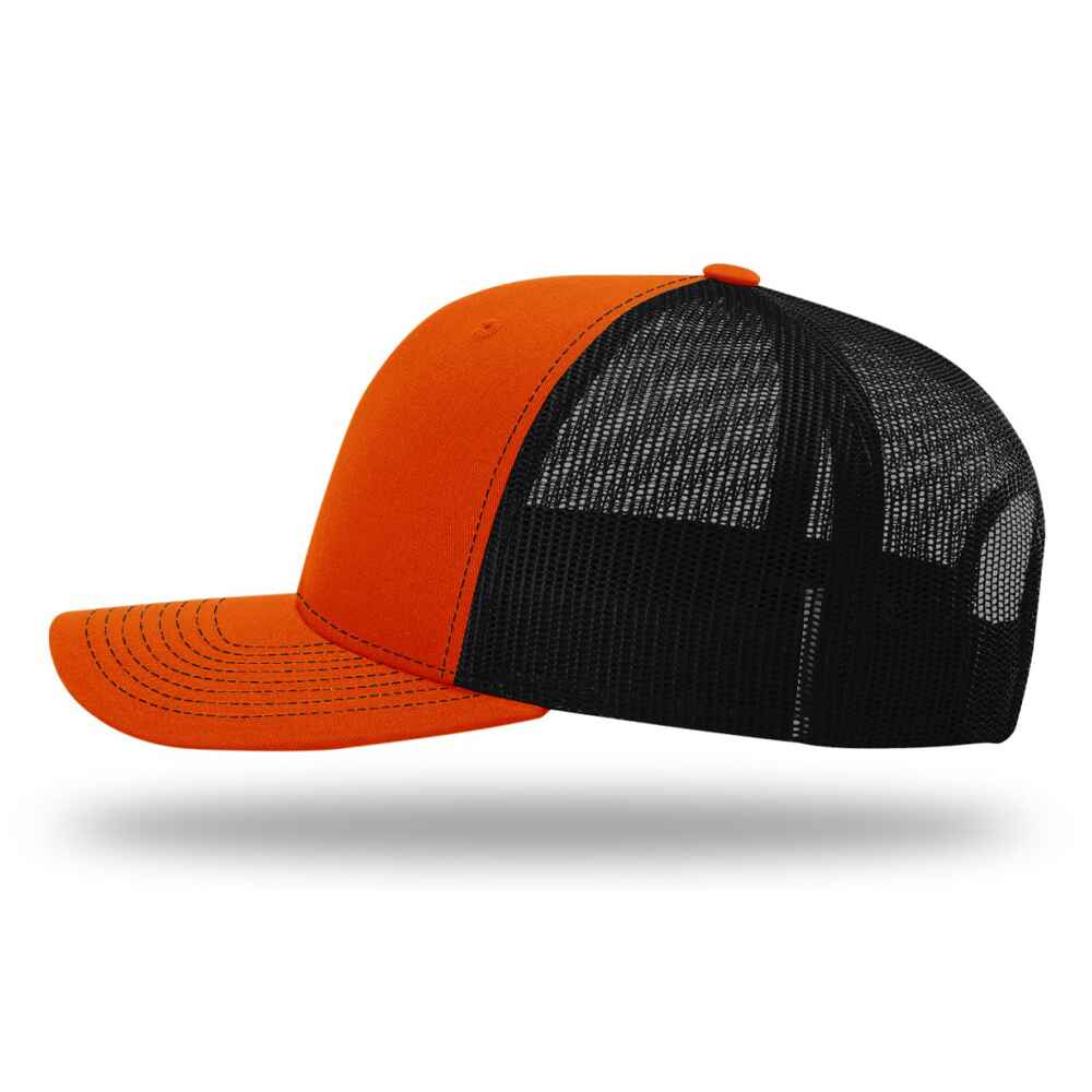 Custom-Orange-Black-color-112-style-blank-trucker-hat-left-view
