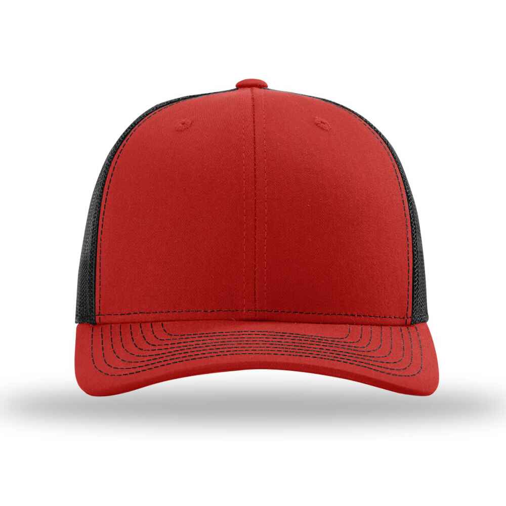 Custom-Red-Black-color-112-style-blank-trucker-hat-front-view