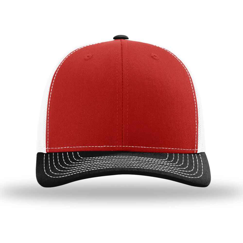 Custom-Red-White-Black-color-112-style-blank-trucker-hat-front-view