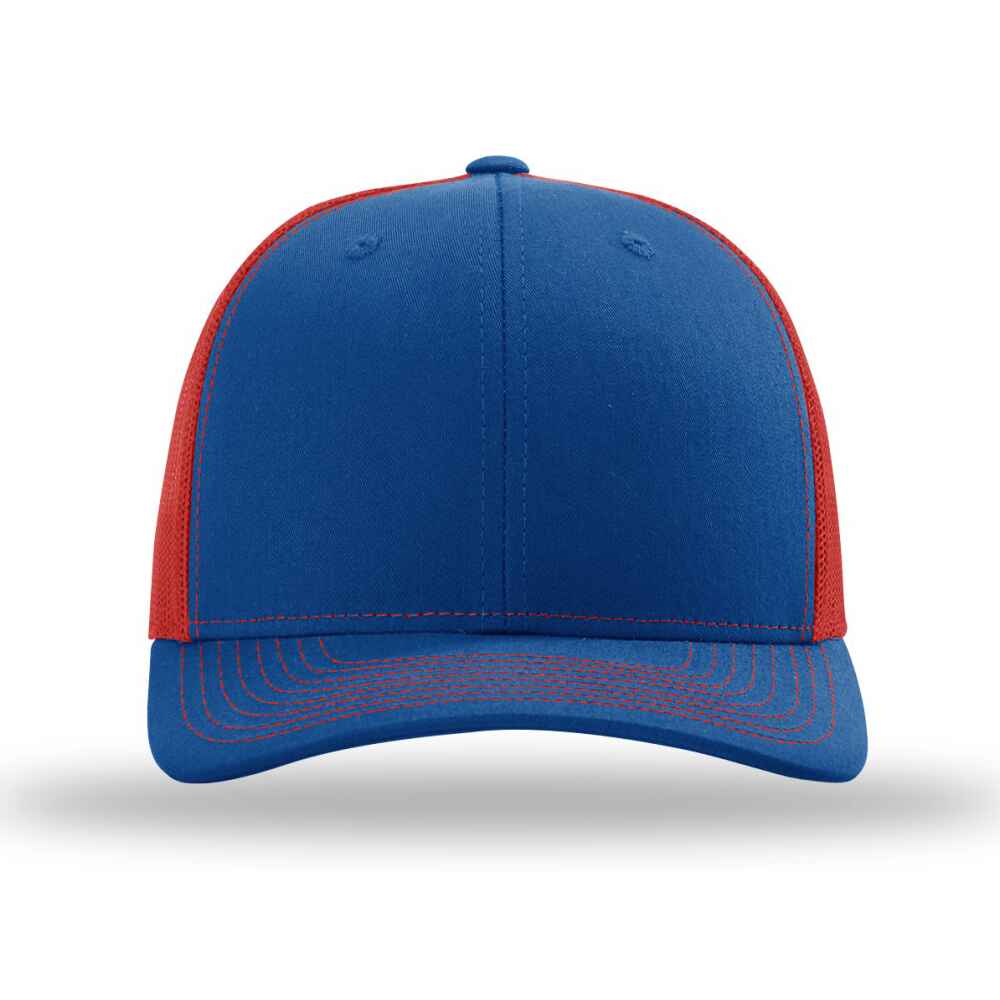 Custom-Royal-Red-color-112-style-blank-trucker-hat-front-view