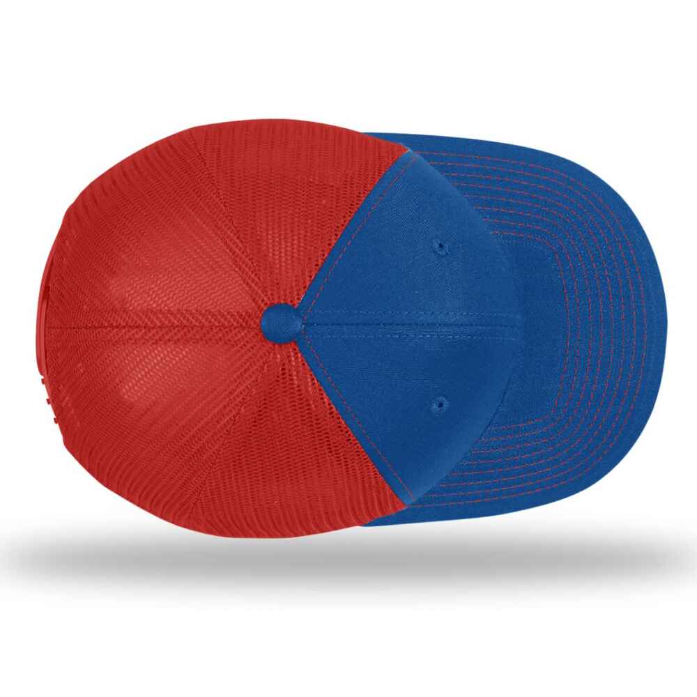 Custom-Royal-Red-color-112-style-blank-trucker-hat-top-view