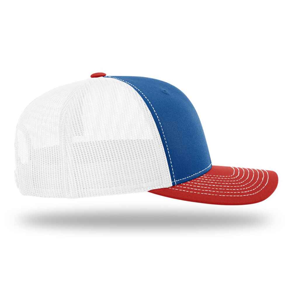 Custom-Royal-White-Red-color-112-style-blank-trucker-hat-right-view