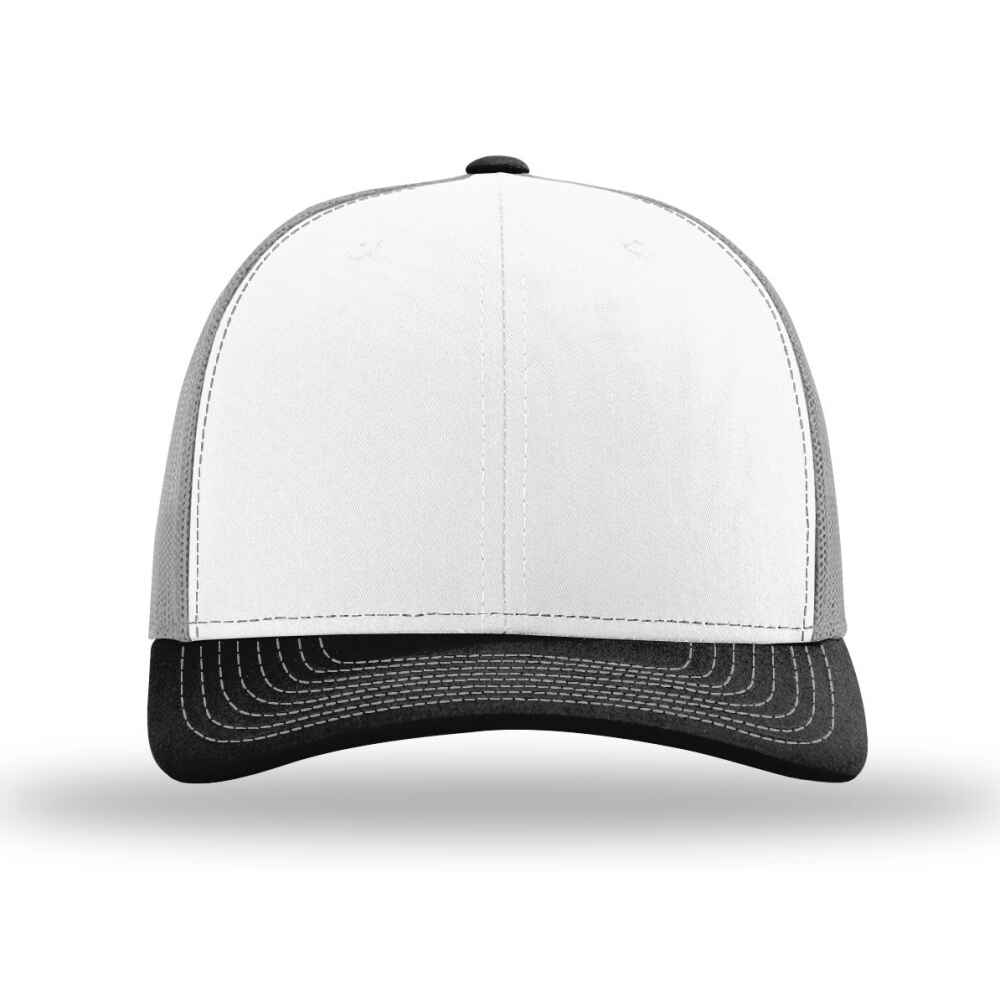Custom-White-Aluminum-black-color-112-style-blank-trucker-hat-front-view