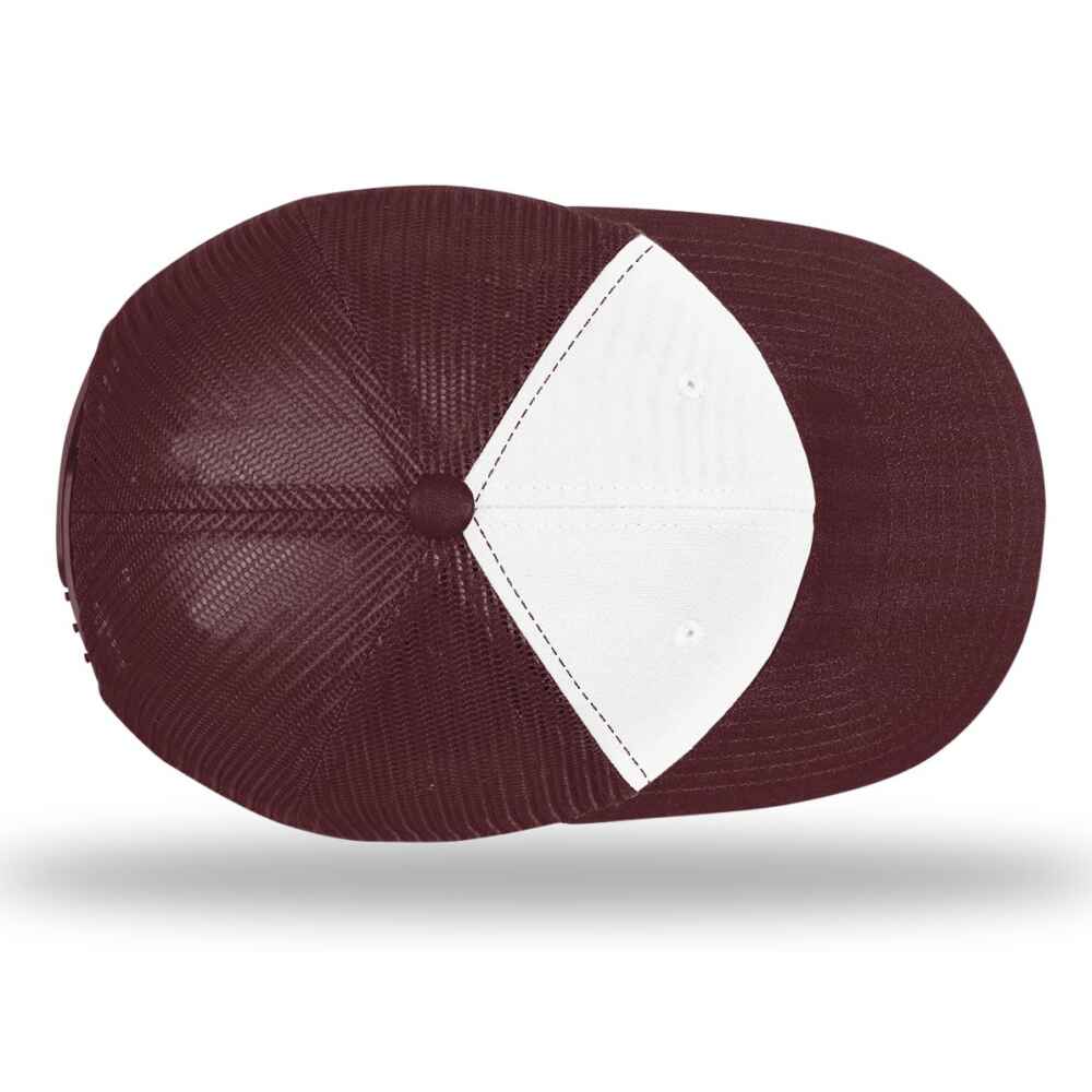 Custom-White-Maroon-color-112-style-blank-trucker-hat-top-view