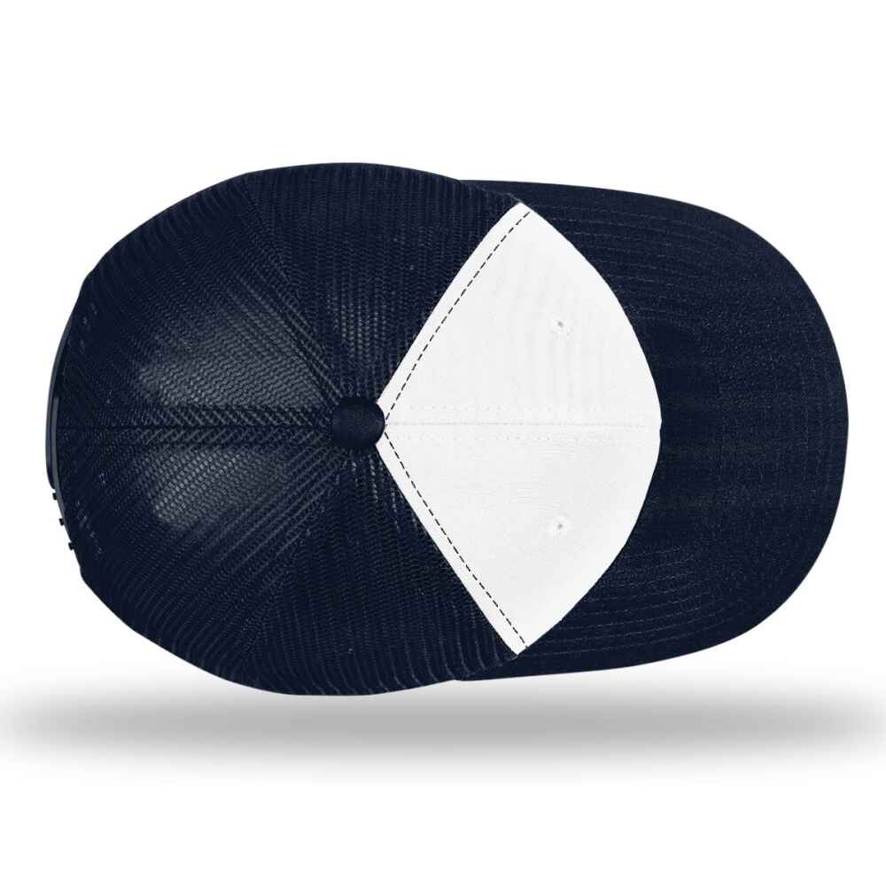 Custom-White-Navy-color-112-style-blank-trucker-hat-top-view