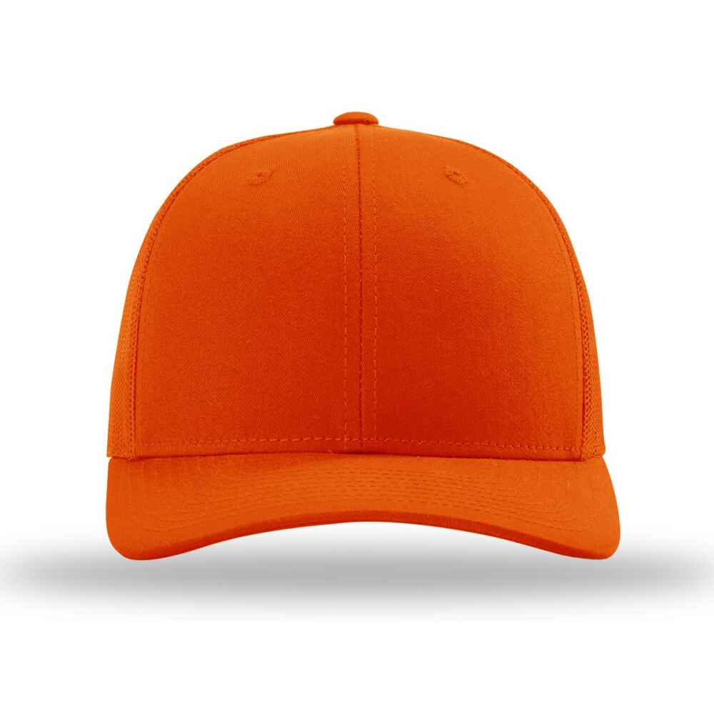 Custom Topone Trucker Hats same as Richardson Trucker Style 112_Solid Full Orange Color_Front_View