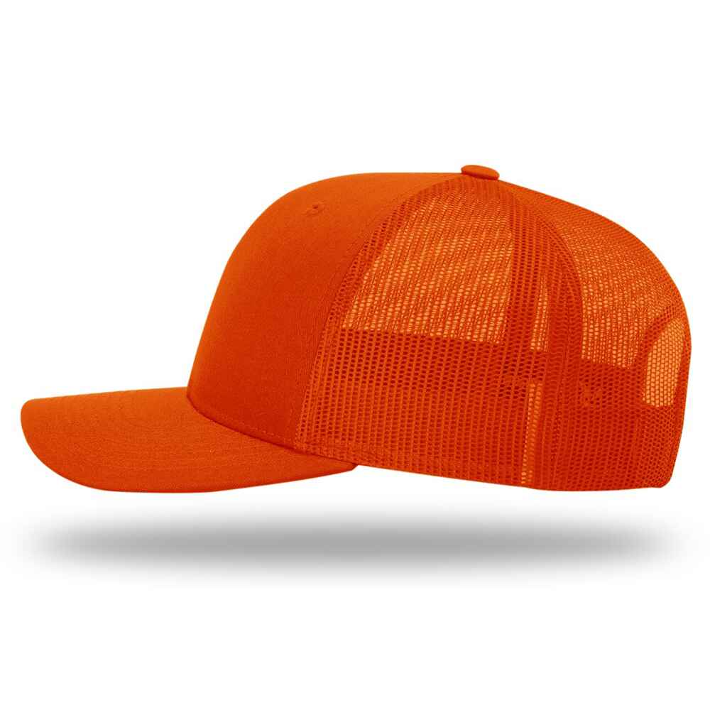 Custom Topone Trucker Hats same as Richardson Trucker Style 112_Solid Full Orange Color_Left_View