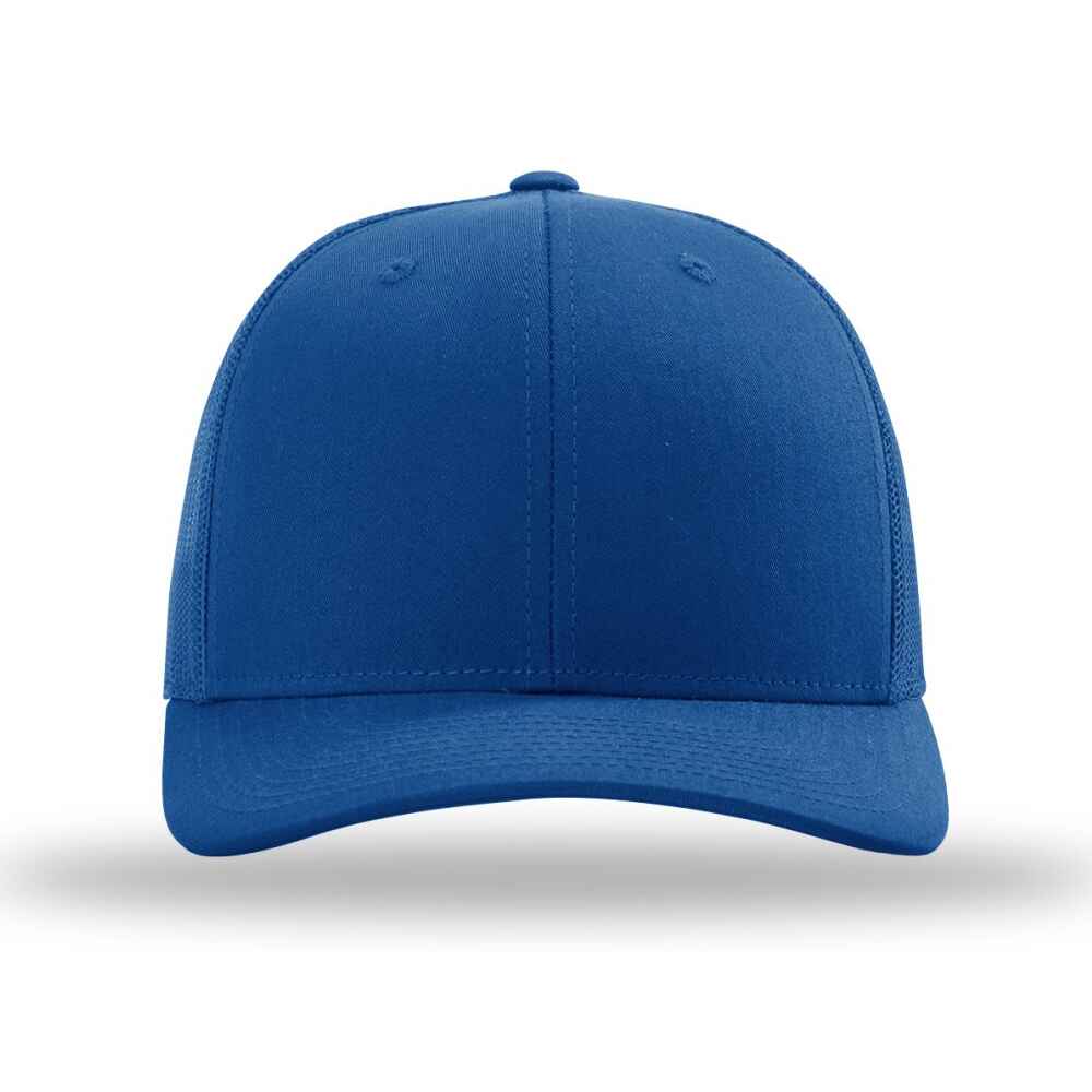 Topone Custom Solid Full Royal Color Cotton Twill Mesh back Richardson 112 style trucker hat front view
