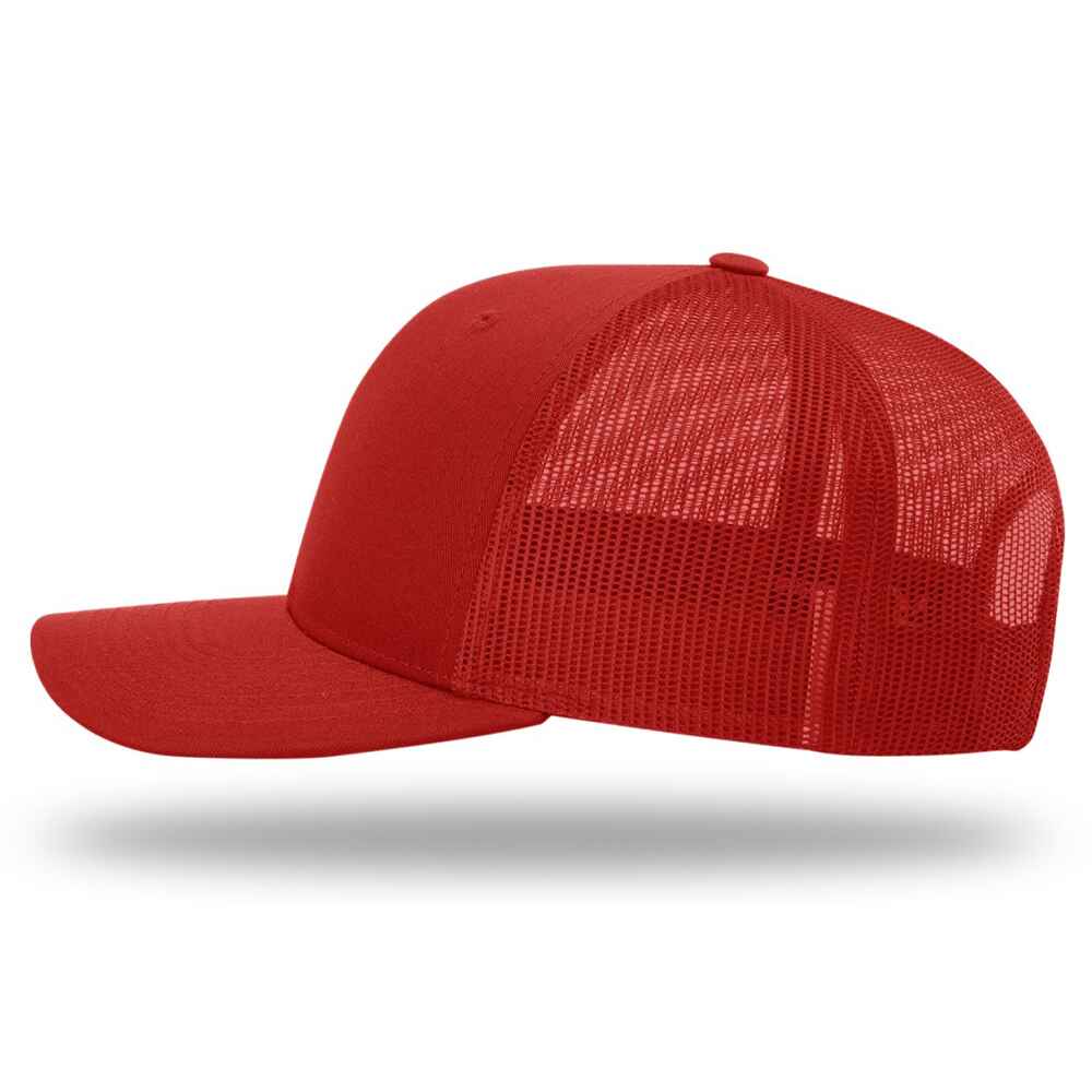 Topone Custom Trucker Hats Solid Full Red Color Same As Richardson Trucker Hats 112 Style Left View Image