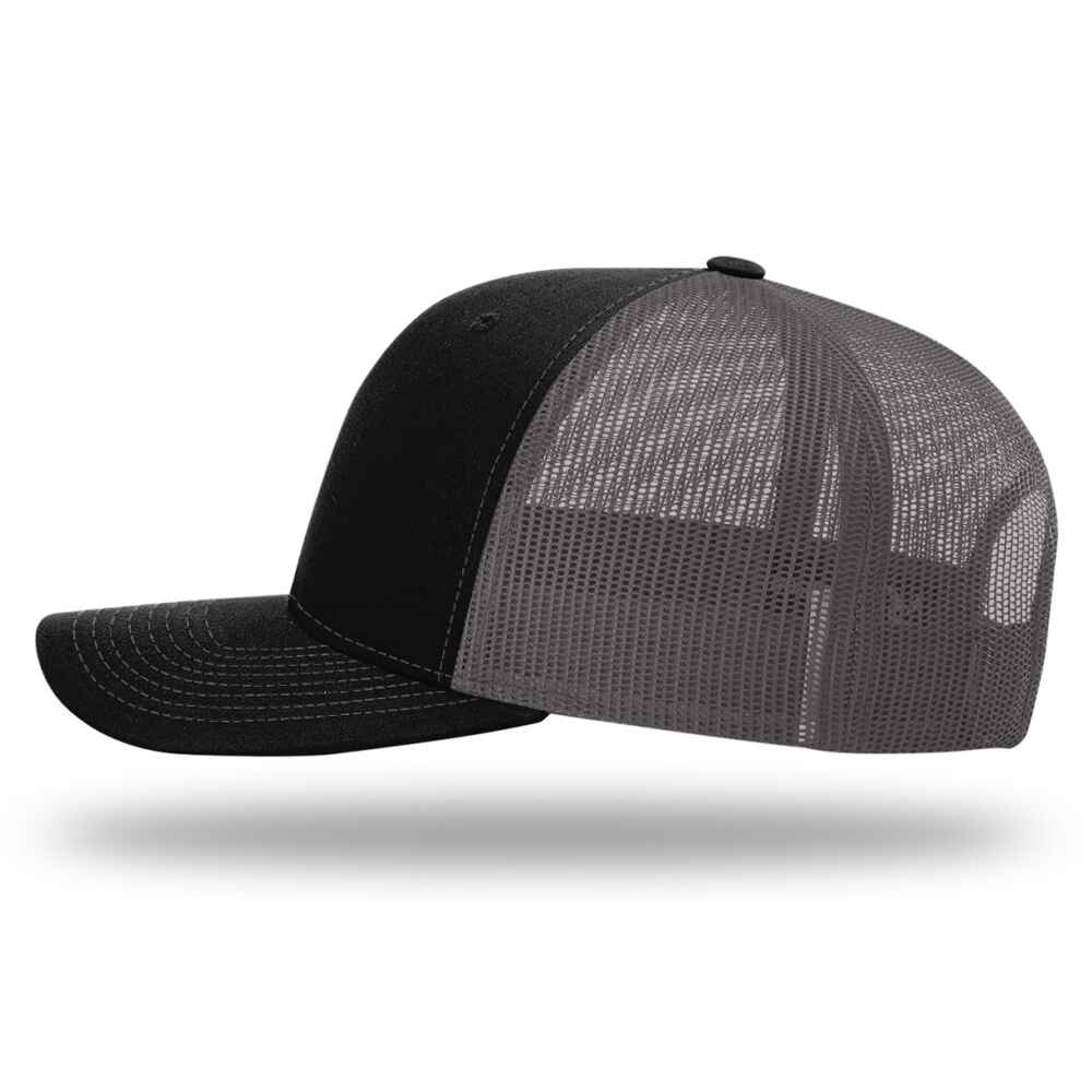 Custom-Black-Charcoal-color-112-style-blank-trucker-hat-Left-view