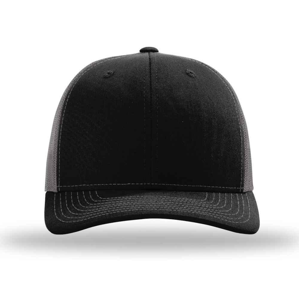 Custom-Black-Charcoal-color-112-style-blank-trucker-hat-front-view