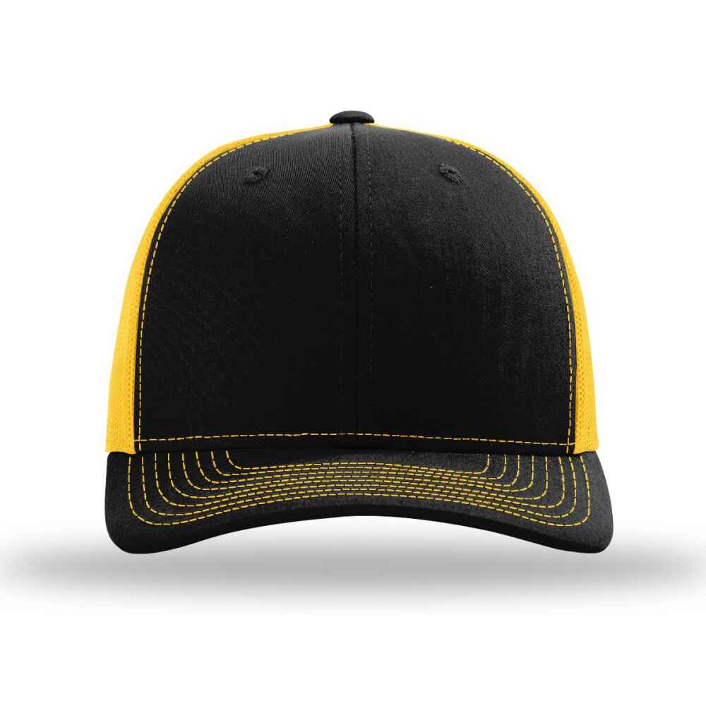 Custom-Black-Gold-color-112-style-blank-trucker-hat-Front-view