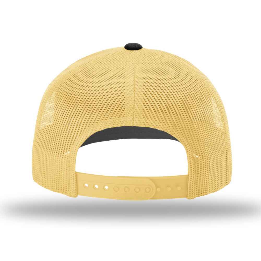 Custom-Black-Vegas-Gold-color-112-style-blank-trucker-hat-Back-view