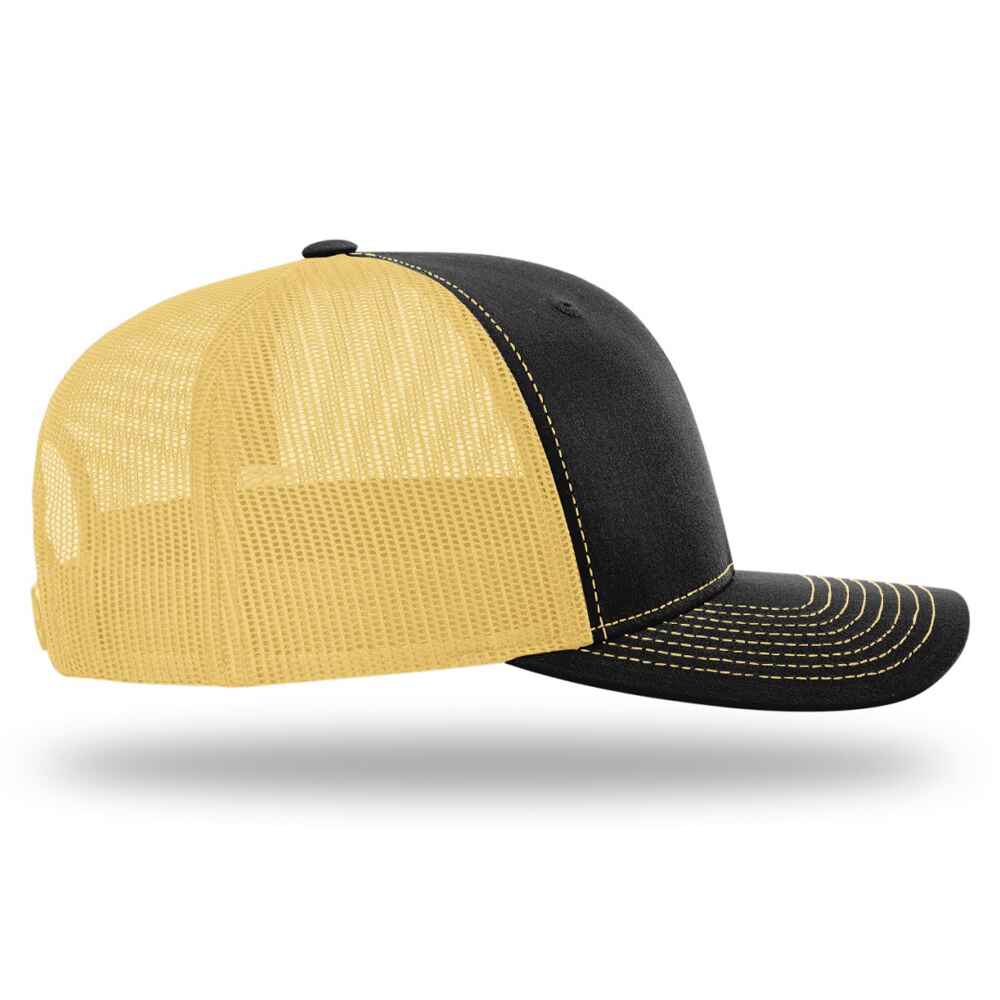 Custom-Black-Vegas-Gold-color-112-style-blank-trucker-hat-Right-view