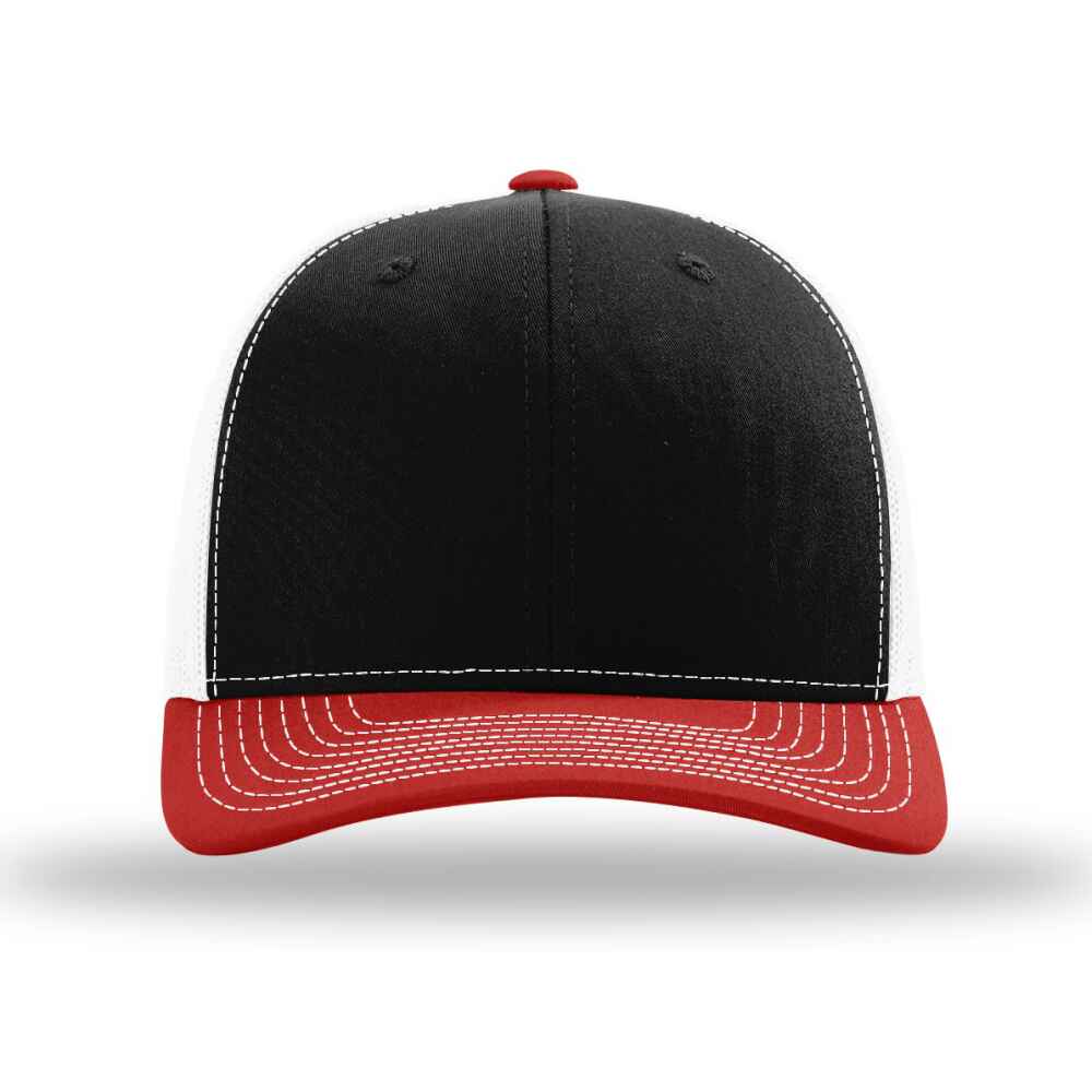 Custom-Black-White-Red-color-112-style-blank-trucker-hat-front-view