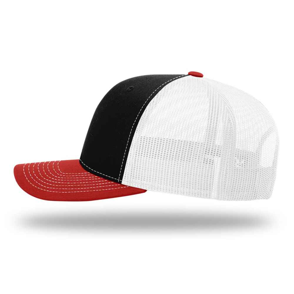 Custom-Black-White-Red-color-112-style-blank-trucker-hat-left-view