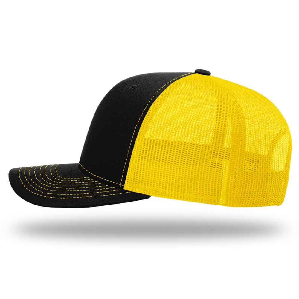 Custom-Black-yellow-color-112-style-blank-trucker-hat-Left-view